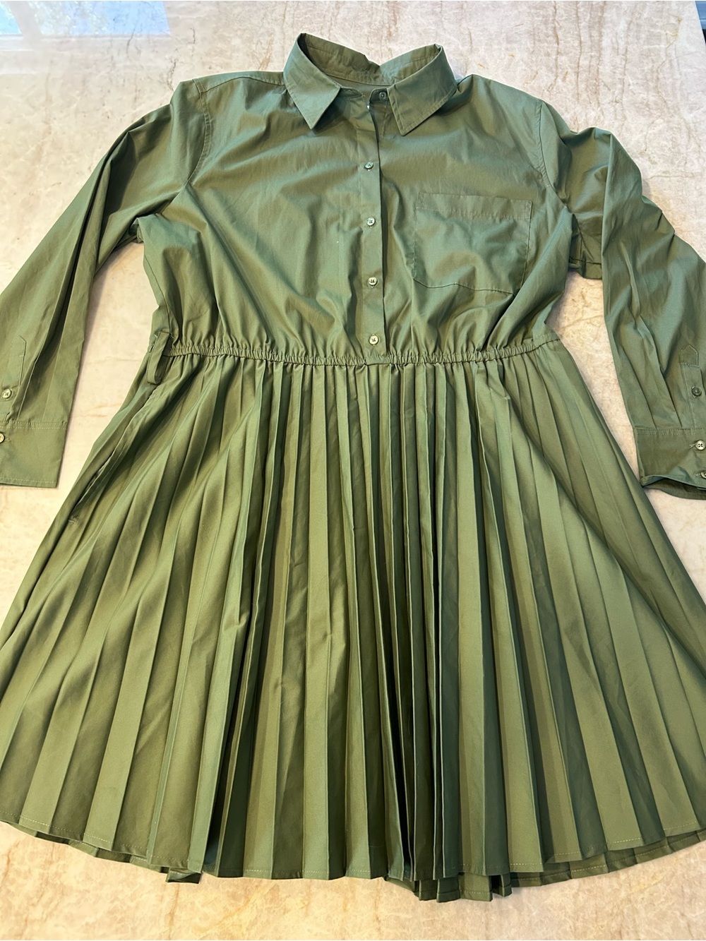 🆕 Free Assembly Olive Green Pleated Shirt Dress XXL Maxi Long Sleeve NWT